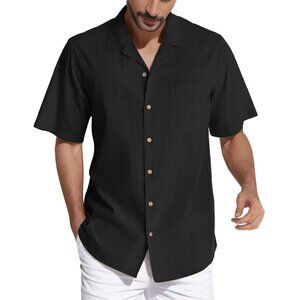 CARIBBEAN SIZE 3XT BLACK HAWAIIAN PALM TEXTURED TONAL PRINT SHORT SLEEVE SHIRT